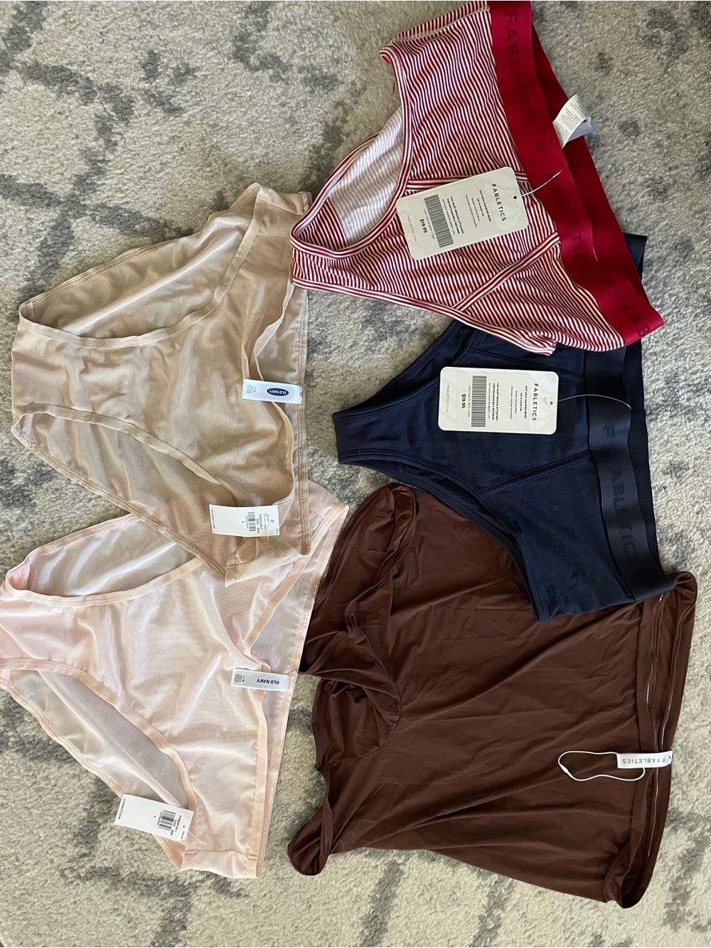 Fabletics Women's Panty Bundle - Red Stripe, Navy, Brown, Blush, Beige